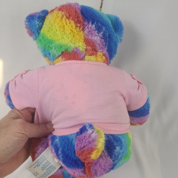 Build A Bear Rainbow Striped Rainbow Peace Sign Teddy Bear Stuffed Plush Florida - Picture 3 of 8